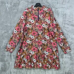 Smith & Quinn Size XXL Floral  Long Sleeve Dress 1/4 Zip Neck Ruffle Hem Pockets
